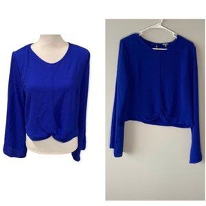 Charlotte Russe Royal Blue Long sleeve Chic Twist Knot Blouse Top Size Large